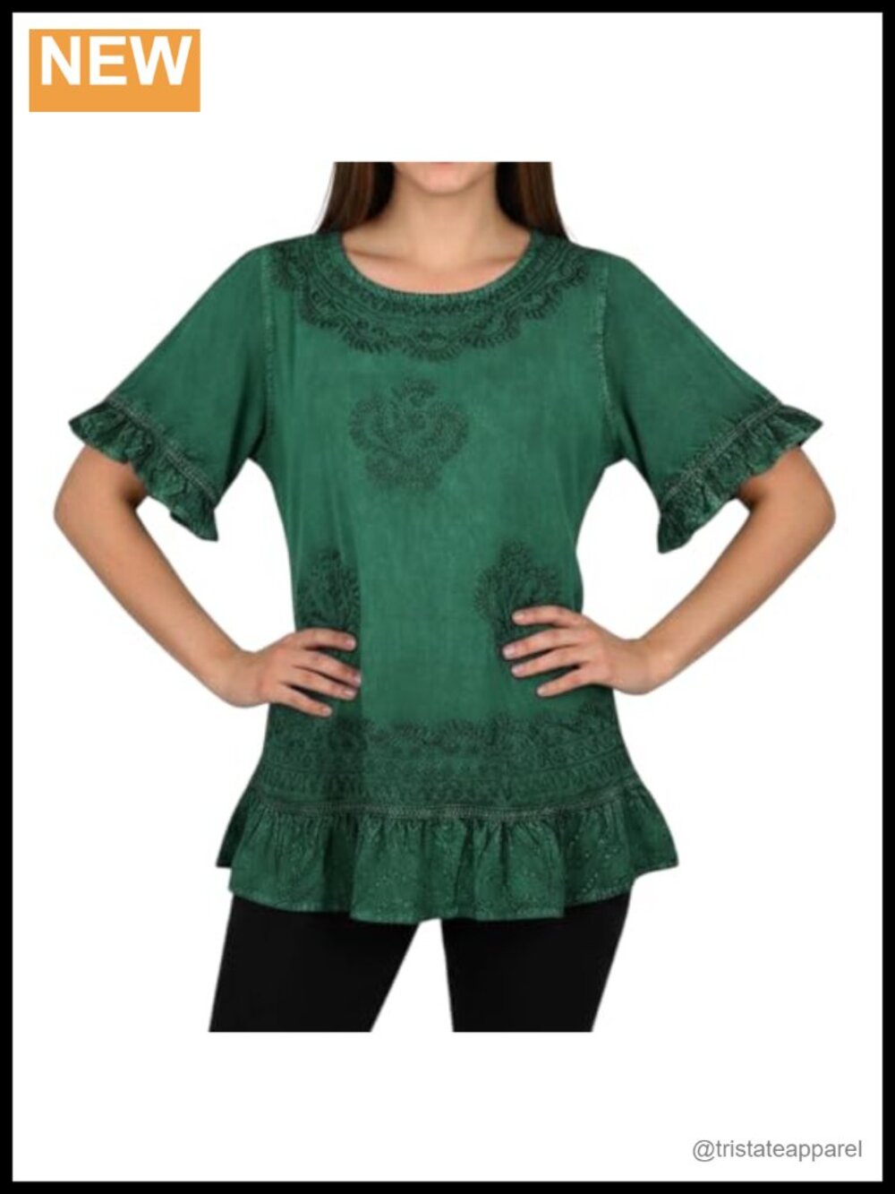 Women's Embroidered Boho Blouse Short Sleeve Rayon Back Tie